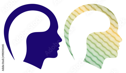 Two stylized human profiles facing each other, symbolizing connection and shared ideas.