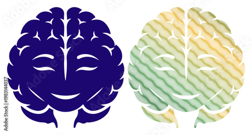 Two stylized brains, one solid blue and one with a colorful gradient, representing mental health or different states of mind.