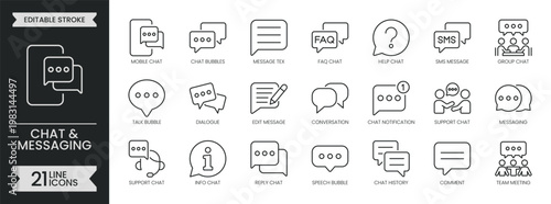 Foto Chat and messaging outline icon set