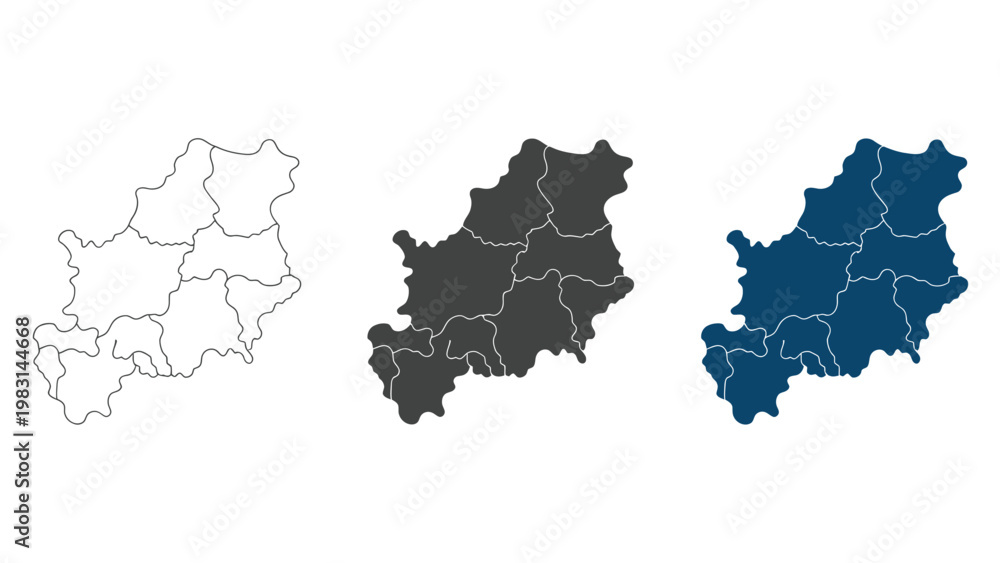 Obraz premium Map of South Bohemian Region in Czech Republic with districts isolated on white background