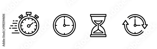 Time and clock line icon set including stopwatch, hourglass and history isolated on white background