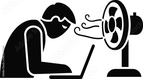 Person using laptop fan cooling hot office