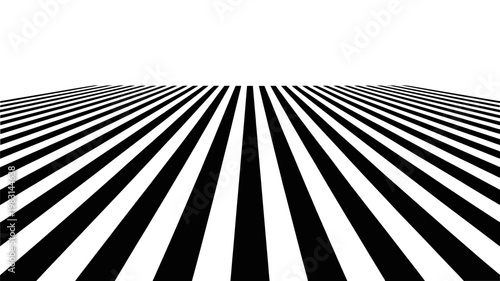 Abstract perspective of black and white stripes receding into the distance isolated on white background