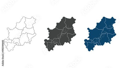 Map of South Bohemian Region in Czech Republic with districts isolated on white background
