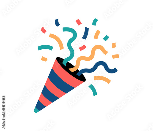 Party popper with colorful confetti and streamers illustration isolated on white background