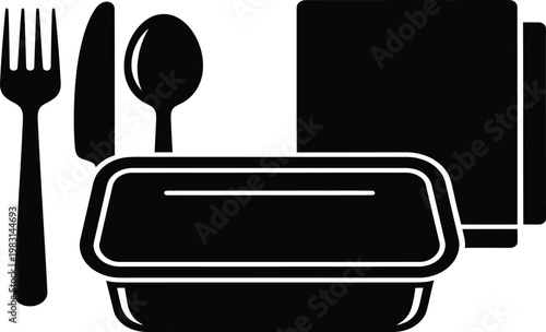 Lunchbox with cutlery and napkin vector