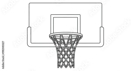 Simple line drawing of a basketball hoop and net against a white background