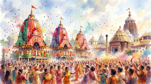 Ratha yatra festival celebration with jagannath chariot procession crowd devotion and temple scene in odisha for banner design poster background use