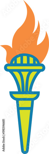 Yellow Torch with Orange Flames on White Background