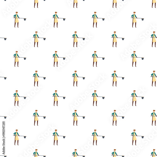 Industrial worker holding a ladle seamless pattern background on white