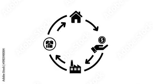 Circular economy concept house hand factory and gifts in a loop