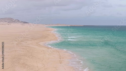 Morro de Areia Natural Reserve is a place of extraordinary beauty and ecological significance,blue ocean,sandy beach,desert dunes and luxury resort,Boa Vista,Cape Verde.
