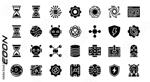 Nautical icons set, 25 black and white vector graphics, marine symbols collection, anchor compass lighthouse elements