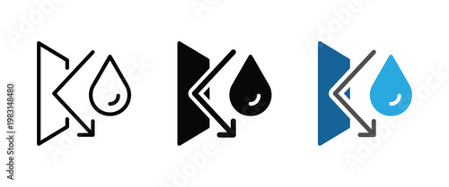 Waterproof surface protection icon with water droplet and barrier representing liquid resistance, spill protection and coating technology, for industrial and product design. Transparent vector