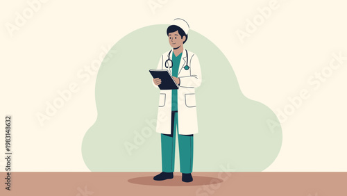 Doctor with Stethoscope and Clipboard, Medical Professional Illustration