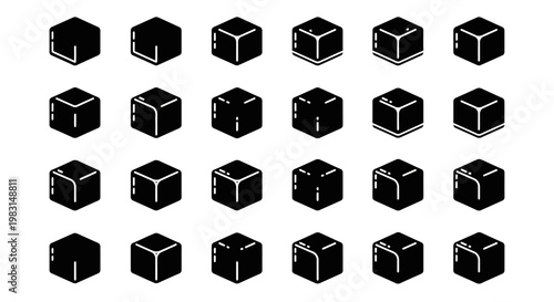 Gear icons, mechanical symbols, black and white set, 25 gearwheel shapes