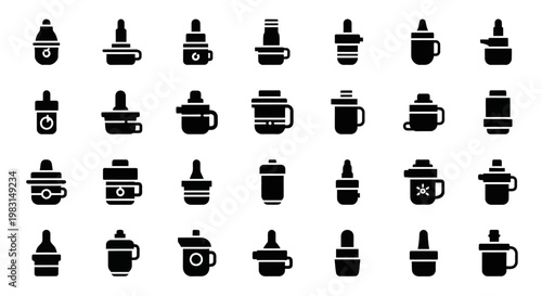 Black sand icons, sand pile symbols, beach elements, vector graphics