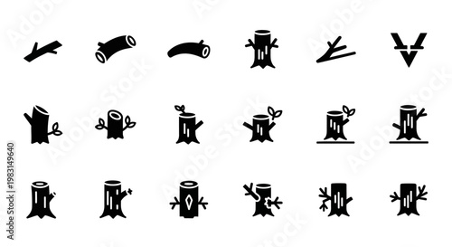 Black icons of industrial tools, mechanical equipment, machines, and gadgets, 20 vector graphics