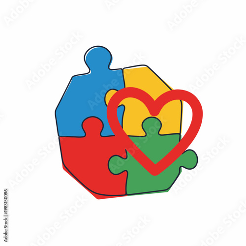 Colorful Puzzle Pieces Forming Heart Shape Representation of Love and Unity.