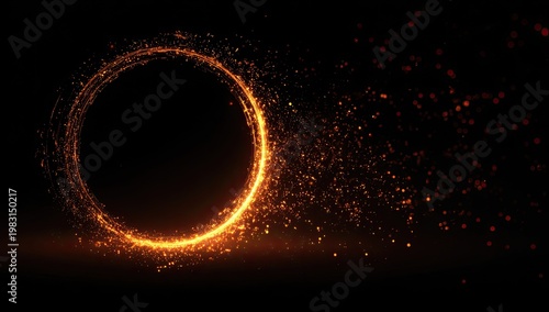 Glowing orange particle ring shape on black background, sparks