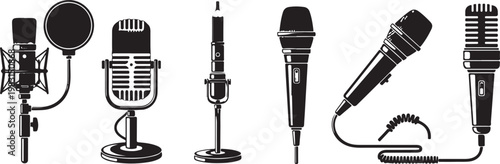 Professional Microphone Silhouette Icon Set - Audio & Recording Vector Elements