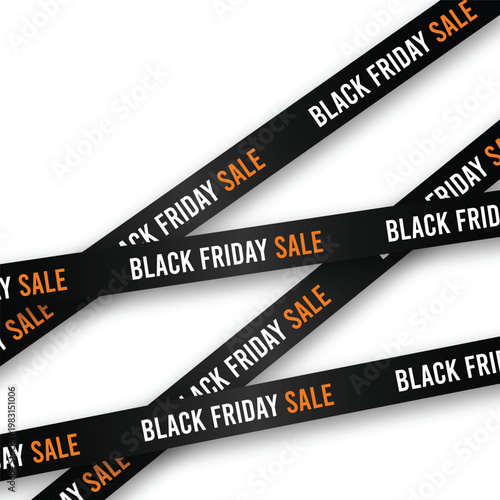 Black Friday Sale Banner Set Promotional Strips Discount Marketing Ribbon Background Vector