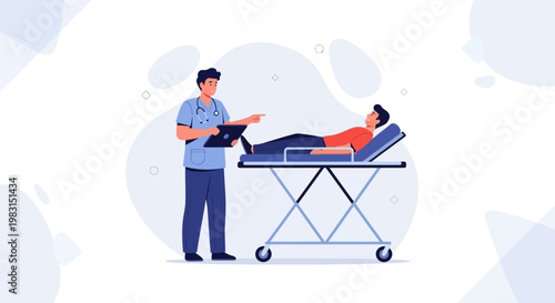 Doctor with patient on gurney, medical care concept, healthcare illustration