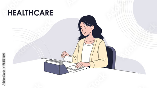 Healthcare Administrator Working with Medical Records and Patient Cards