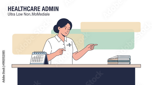 Healthcare Admin Woman at Desk with Calendar and Books