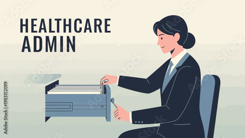 Healthcare Admin Woman Filing Documents in Office