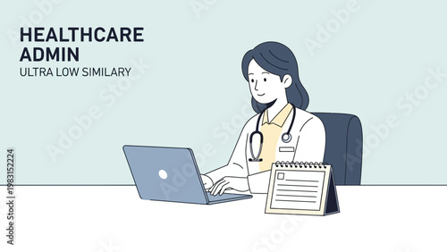 Healthcare Admin Working on Laptop with Calendar - Doctor Illustration