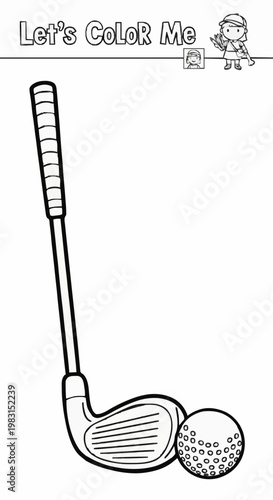 Single-page coloring page featuring a golf club and a golf ball 