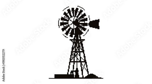 Vector pixel art windmill in rusty farm style isolated on white