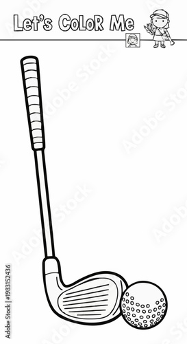 Single-page coloring page featuring a golf club and a golf ball 