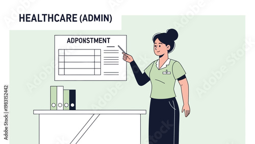Healthcare administrator pointing at appointment schedule on wall in office