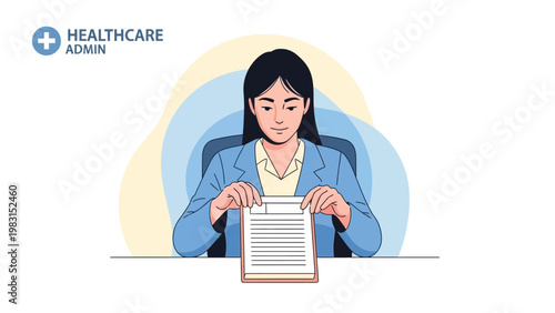 Healthcare Administrator Woman Reviewing Documents at Desk