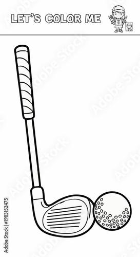 Single-page coloring page featuring a golf club and a golf ball 