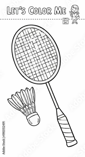Single-page coloring pages of rackets and shuttlecocks for sports 