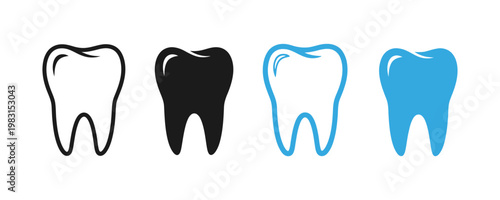 Tooth Dental Icons Set – Outline and Solid Dentistry Symbols