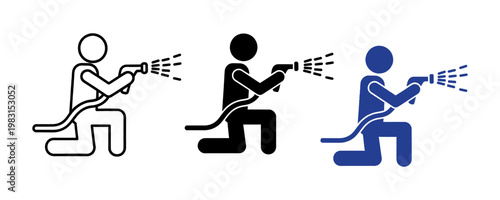Disinfection Worker Icon Set – Cleaning Spray Sanitizer Vector Symbols