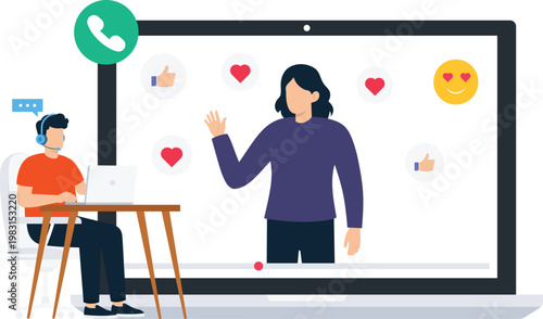 Video conference online meeting remote working customer support live streaming virtual communication digital technology modern flat business people home office web seminar