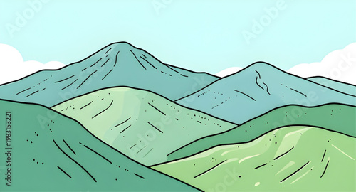 mountain, landscape, vector, illustration, nature, peak, hill, range, sky, outdoor, scenery, travel, wilderness, forest, horizon, sunrise, terrain