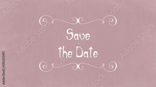 Save the Date – Elegant Swirl Frame Wedding Title on Rustic Dusty Pink Chalkboard	