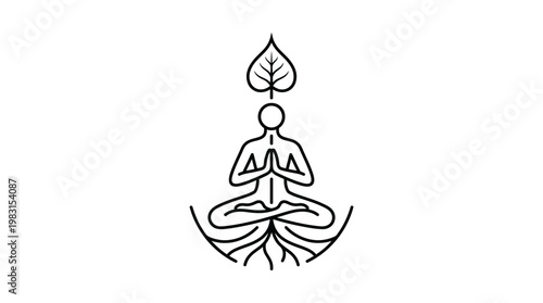 Zen Meditation Symbol Human Figure with Leaf