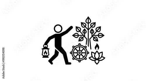 Black and White Iconography of Buddhist Symbols