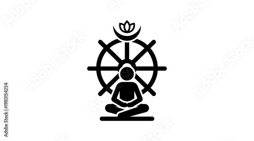 Symbol of Jainism With Lotus and Wheel