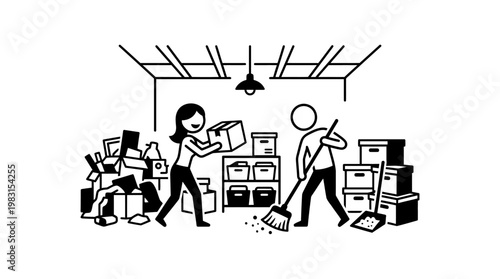 People Cleaning and Organizing a Garage