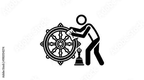 Person Cleaning the Dharmachakra Symbol