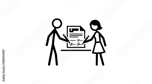 Signing Contract Agreement With Stick Figure People