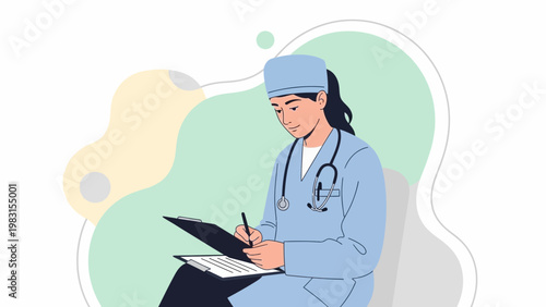 Doctor writing on clipboard, medical professional, healthcare, clinic, patient record